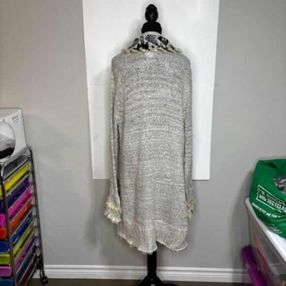 Venus Women’s Large Chic Boho Knit Cardigan Longline Faux Fur Fringe Hook&Eye - Picture 12 of 12